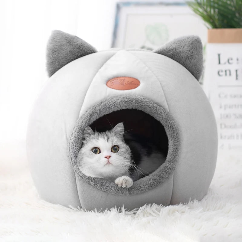 Grotte d'hiver pour chat en velboa
