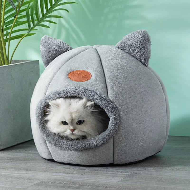 Grotte d'hiver pour chat en velboa — vue 2
