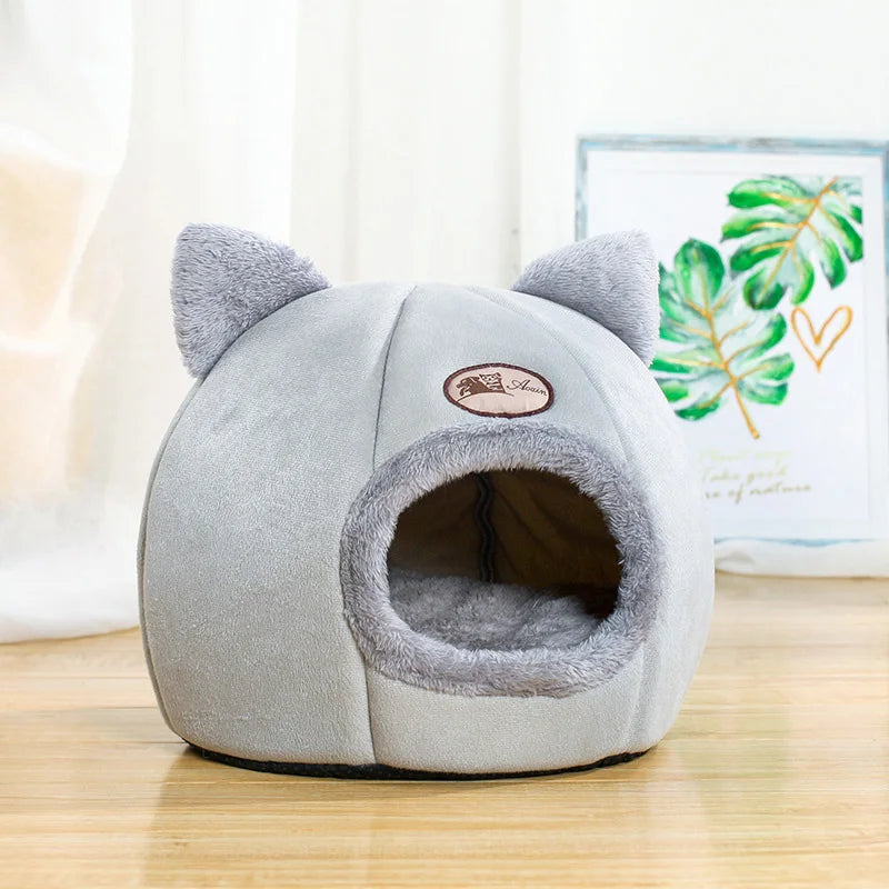 Grotte d'hiver pour chat en velboa — vue 5