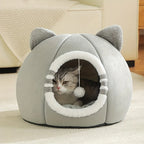Niche cocon pour chat en peluche avec pompon — vue 6