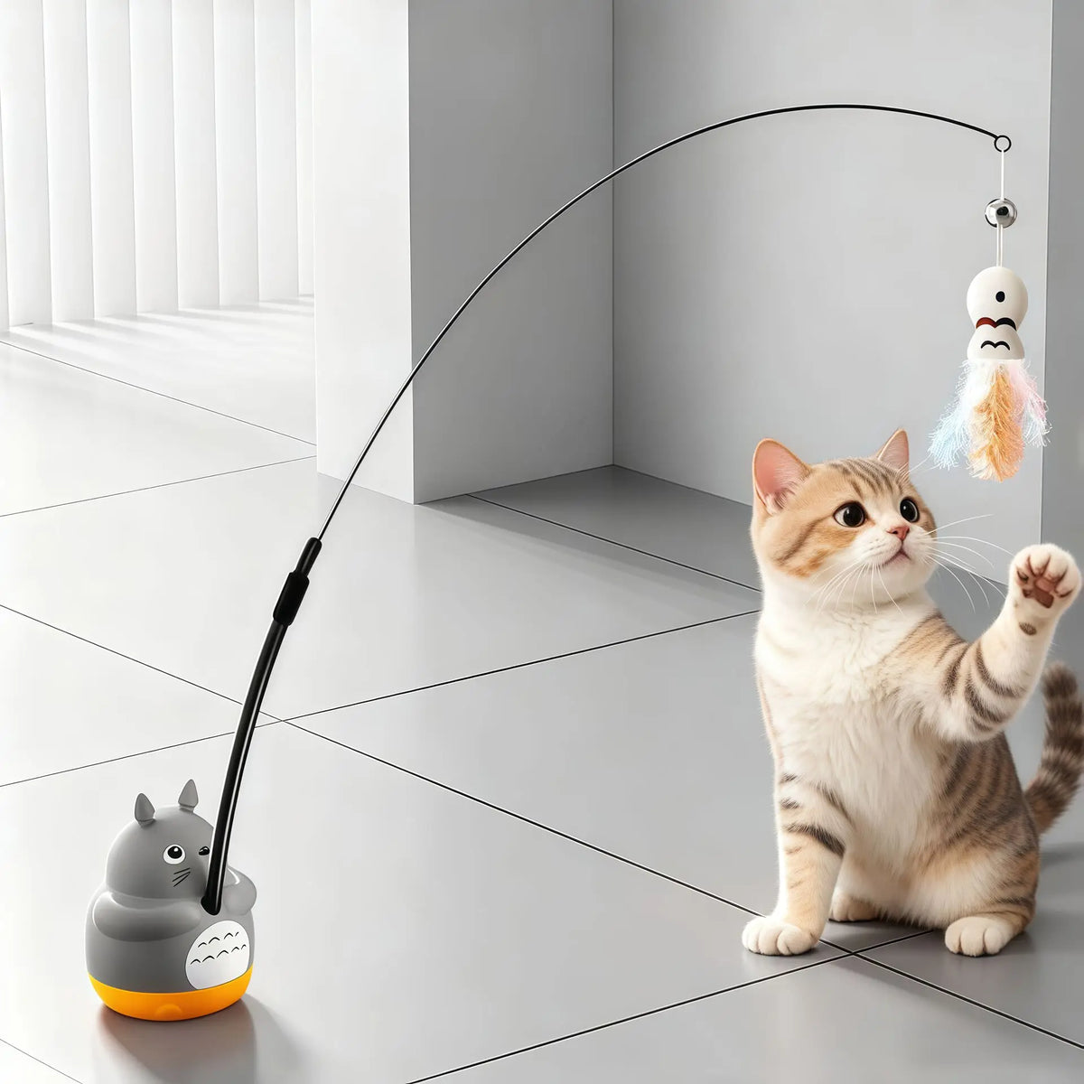 Baguette rotative sur base ventouse pour chat