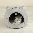Niche cocon pour chat en peluche avec pompon — vue 5