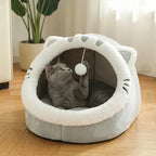 Maison douillette pour chat avec oreilles et pompon — vue 3