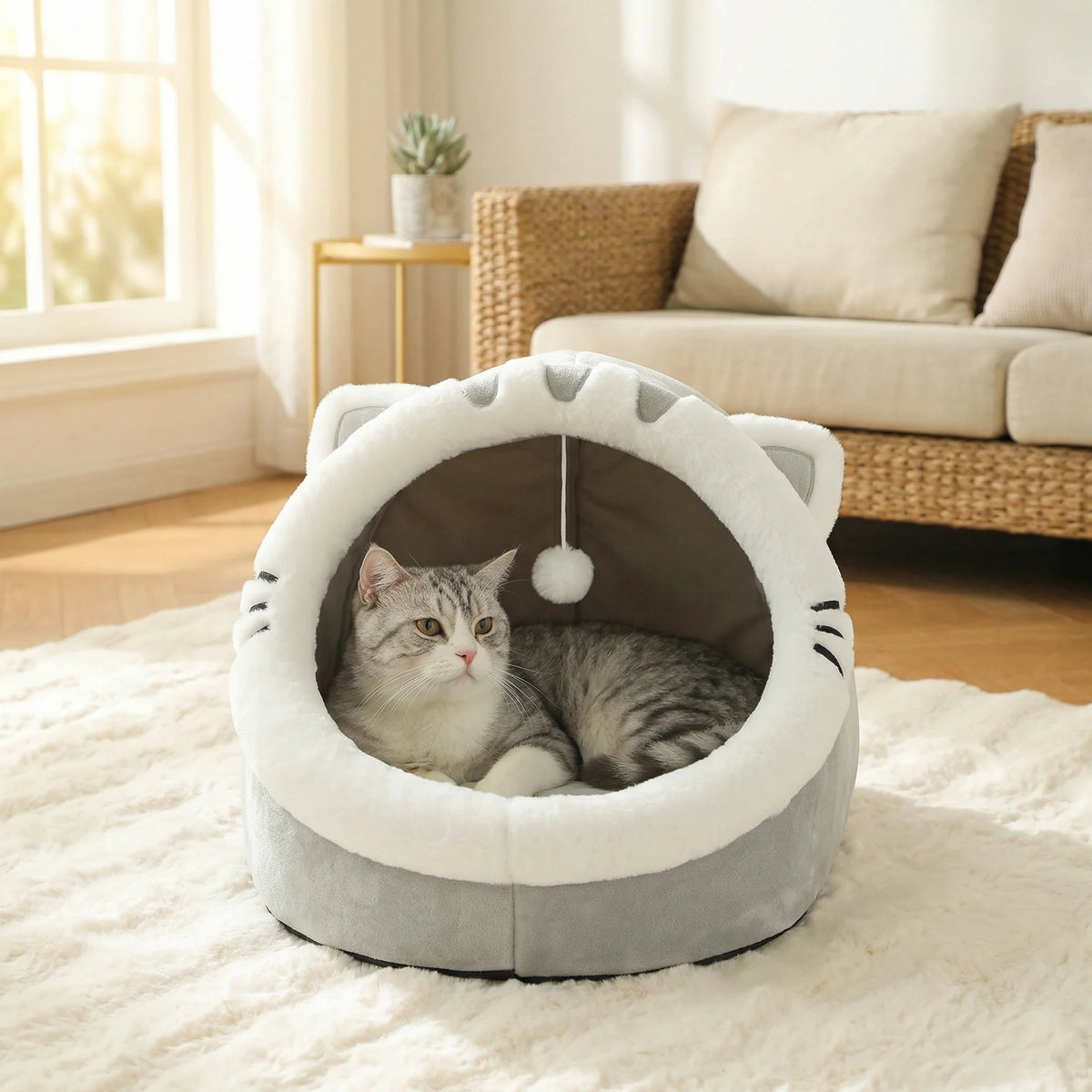 Cachette cocon pour chat avec pompon — vue 5