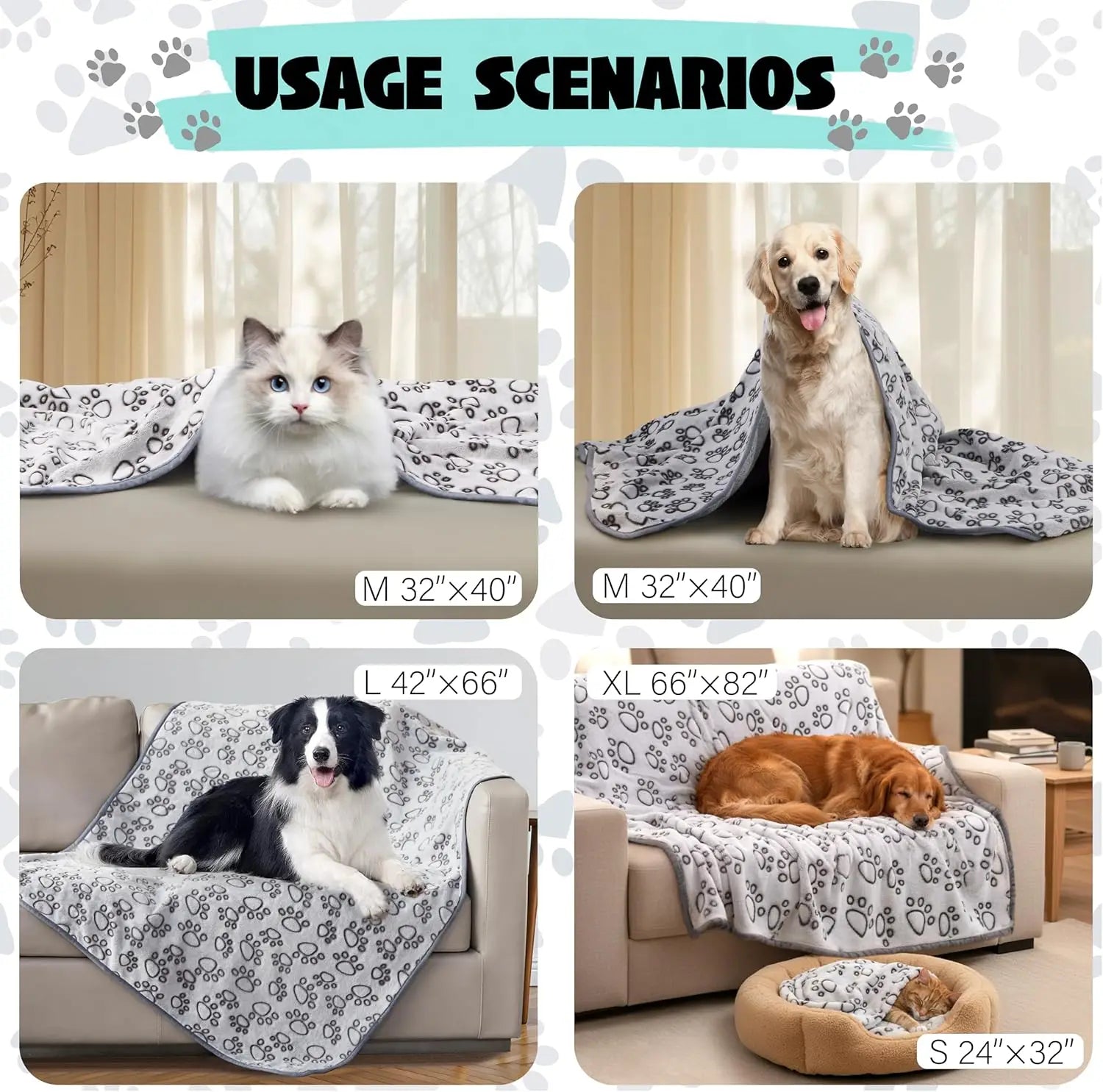Couverture douce à motif pattes pour chien et chat — vue 3
