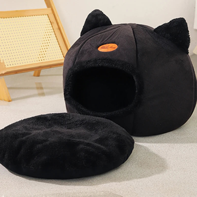 Grotte d'hiver pour chat en velboa — vue 3