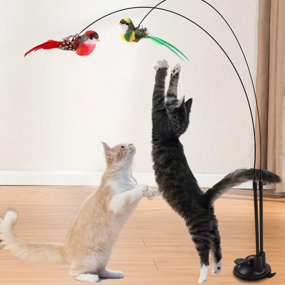 Perche double oiseaux sur ventouse pour chat