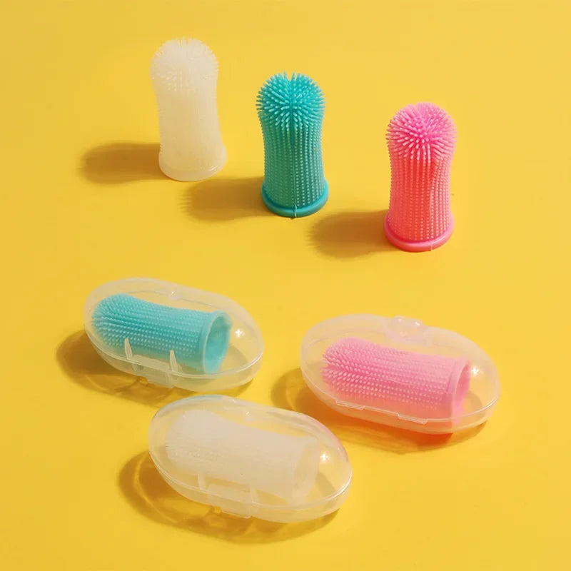 Brosse à dents doigtier en silicone avec étui de rangement