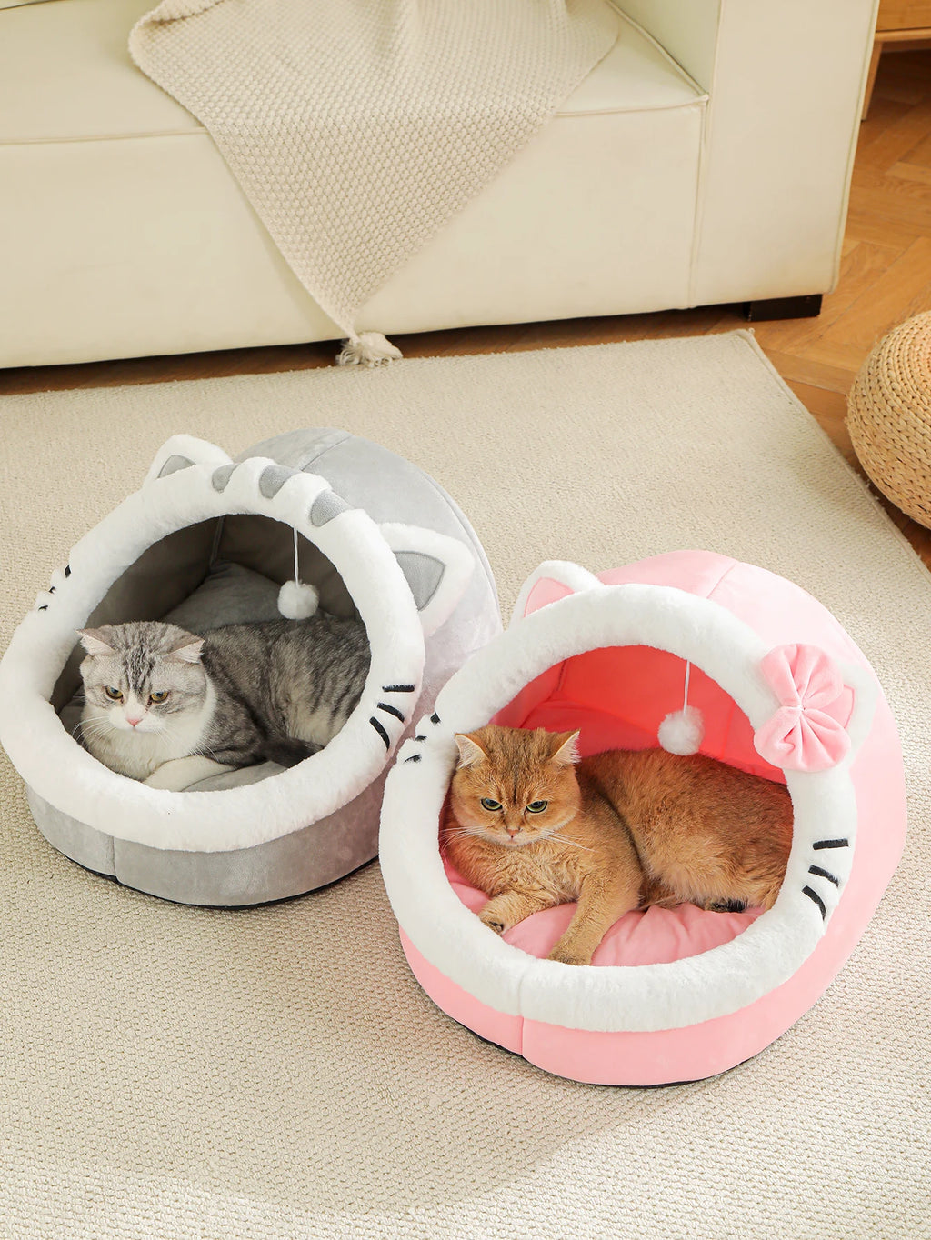 Cachette cocon pour chat avec pompon — vue 3