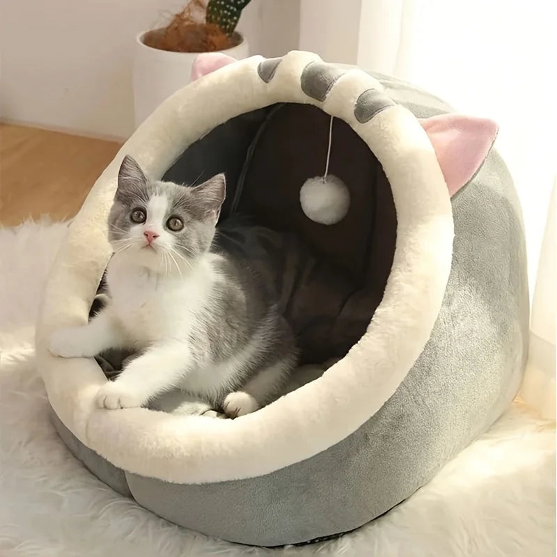 Cachette cocon pour chat avec pompon