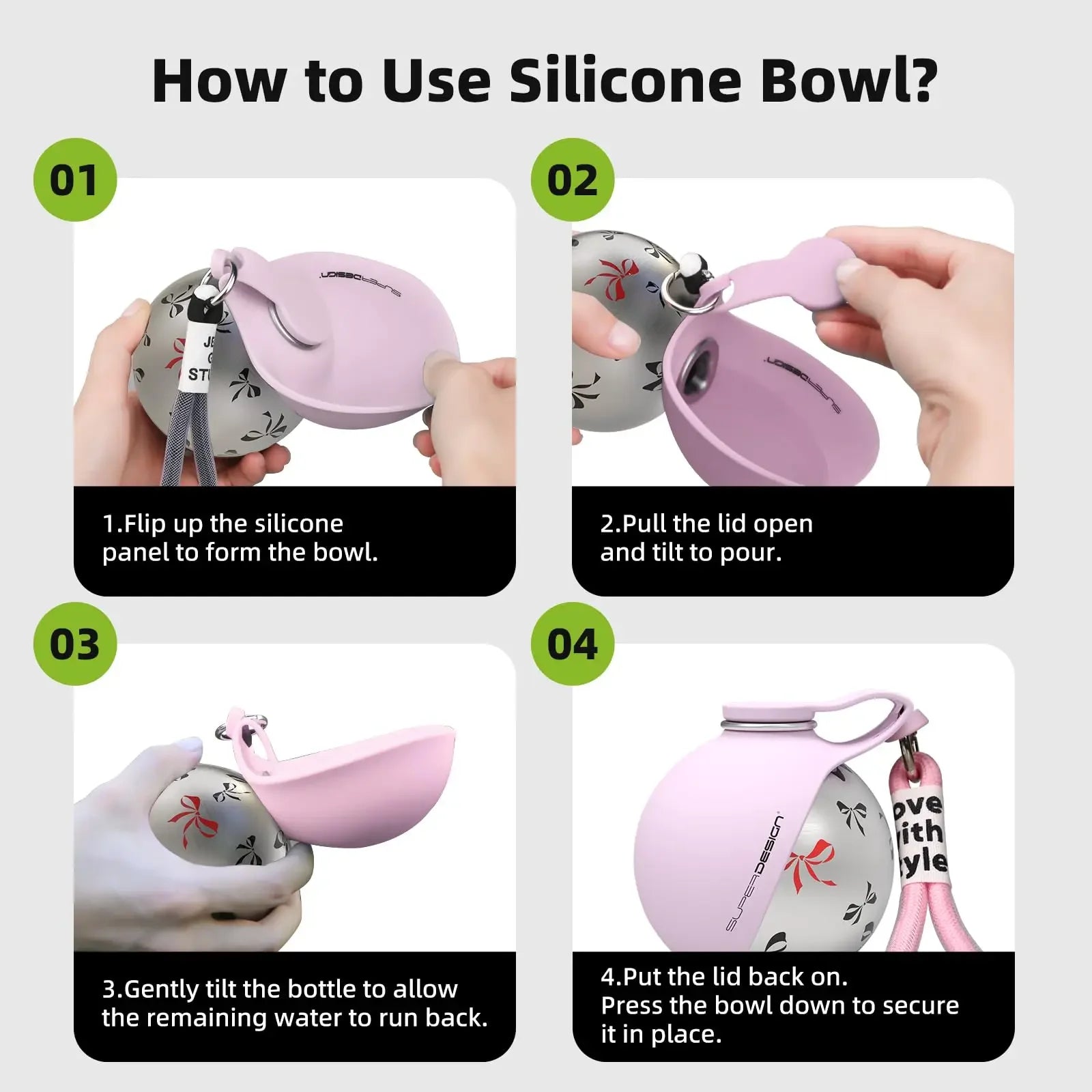 Gourde nomade 2-en-1 285 ml avec bol silicone intégré — vue 4