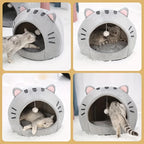 Niche cocon pour chat en peluche avec pompon — vue 3