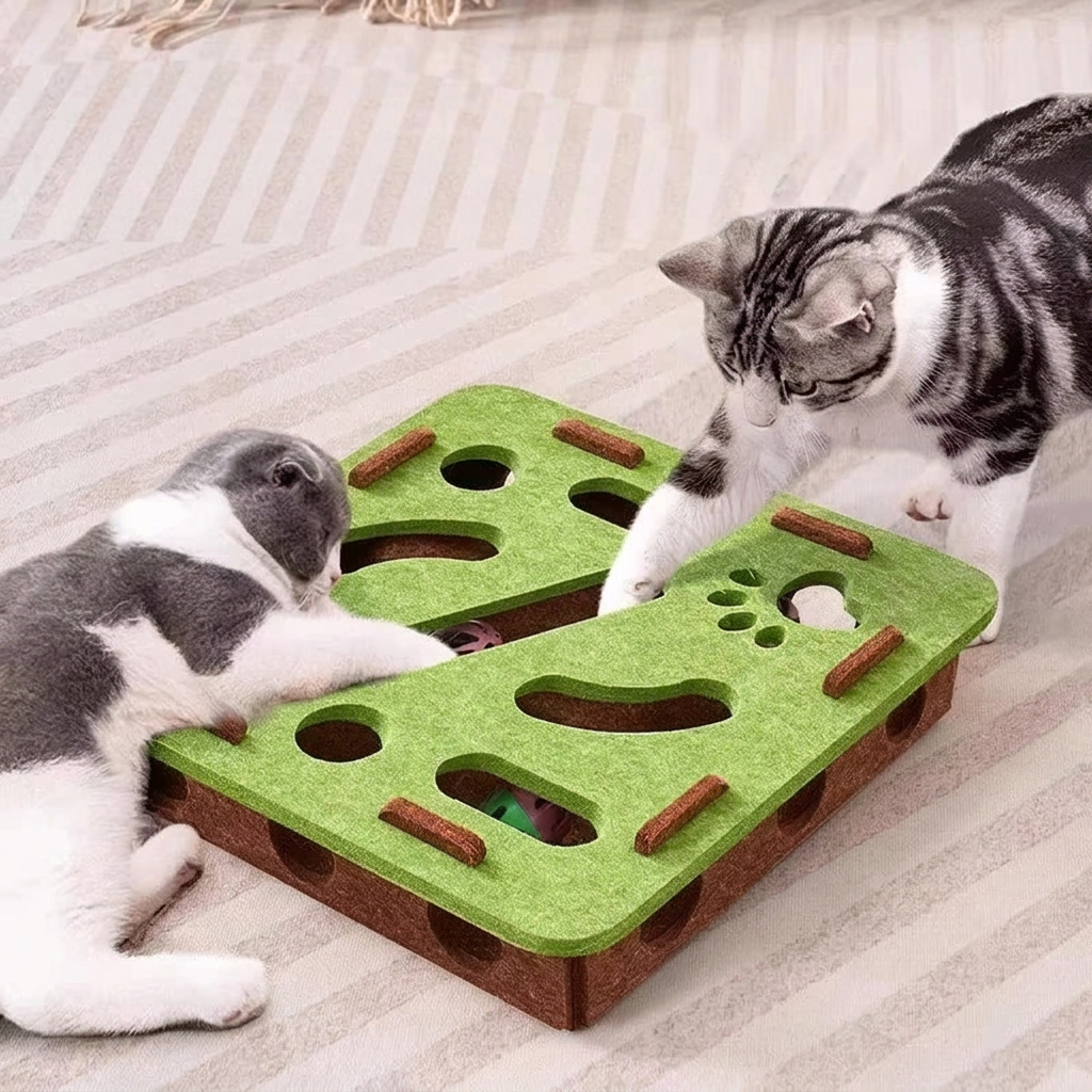 Boîte de jeu en feutre avec balles pour chat